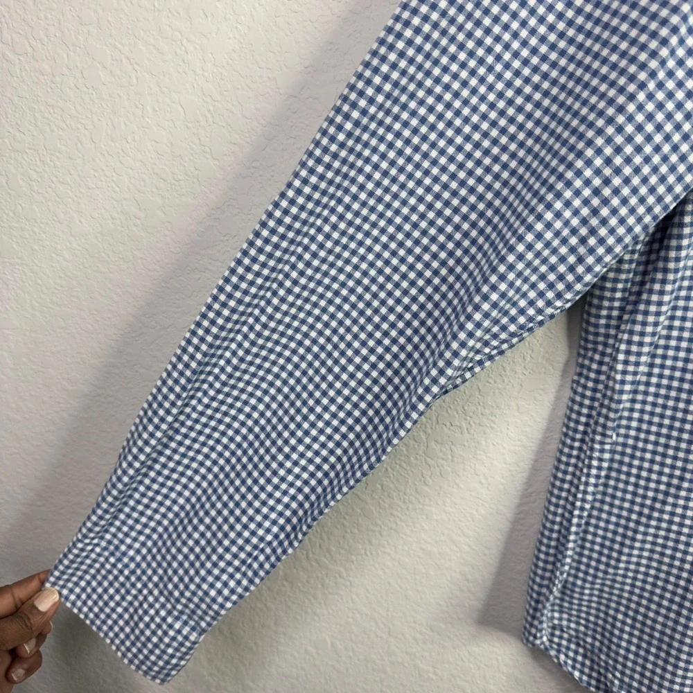 J. Crew Shirt Mens L Blue White Gingham Check Slim Fit Oxford‎ Preppy Office